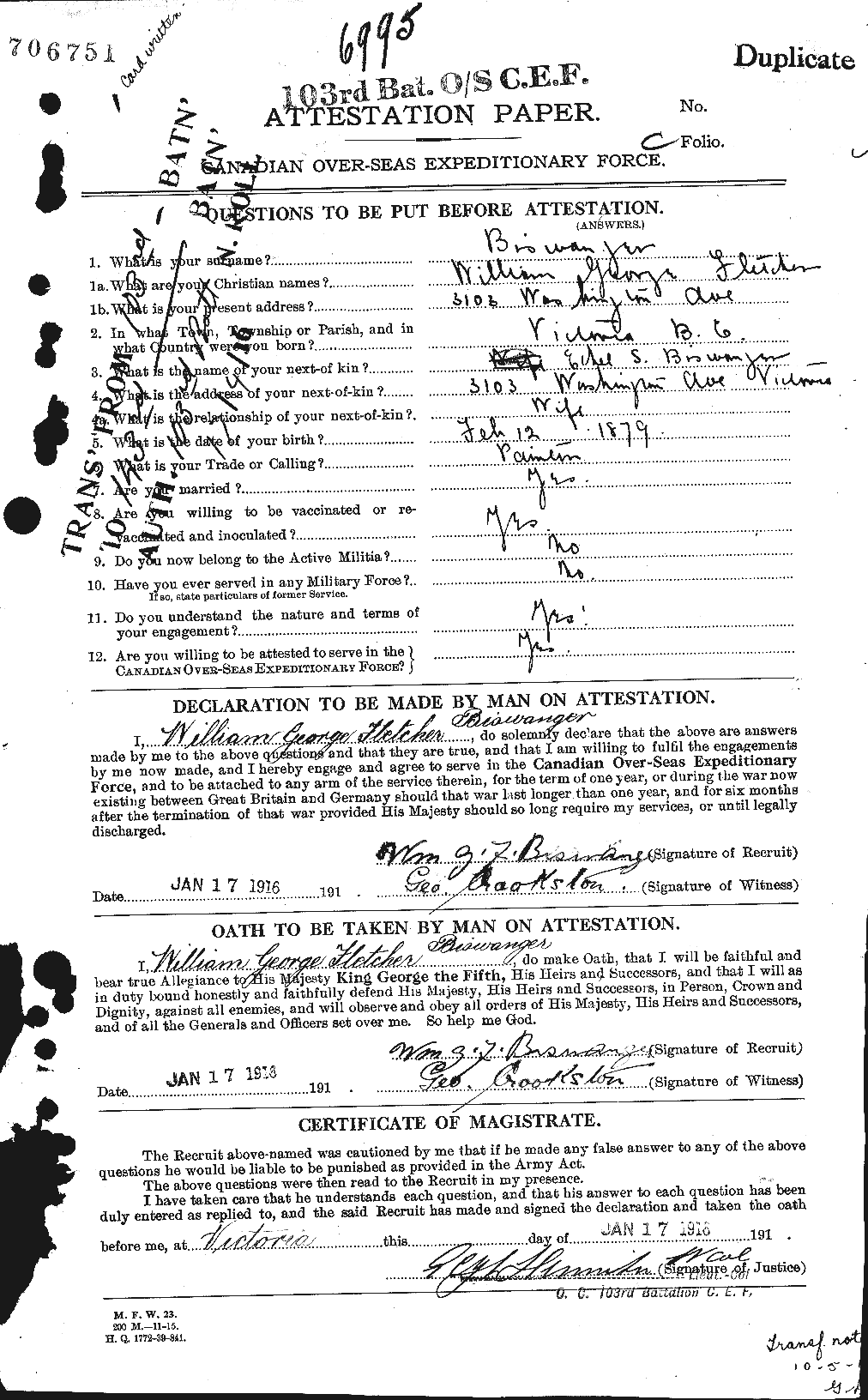 Personnel Records of the First World War - CEF 246240a