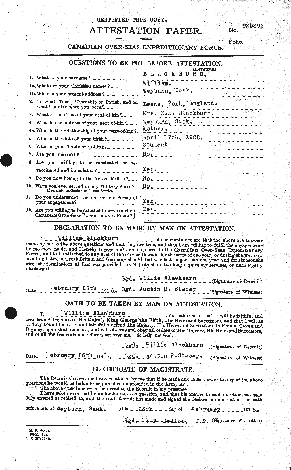 Personnel Records of the First World War - CEF 246427a