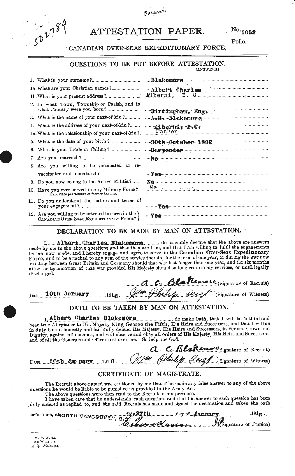 Personnel Records of the First World War - CEF 246692a