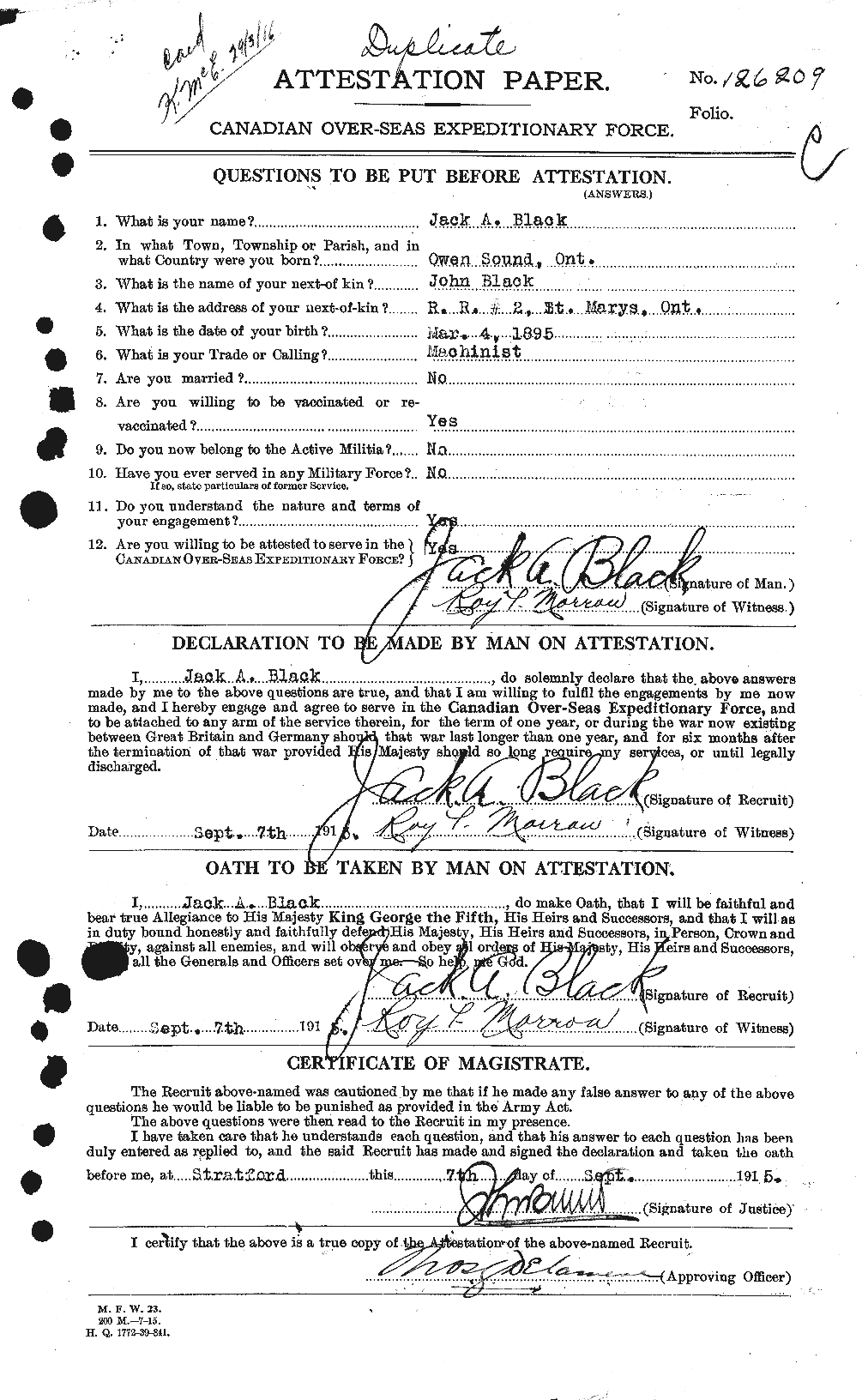 Dossiers du Personnel de la Première Guerre mondiale - CEC 246818a