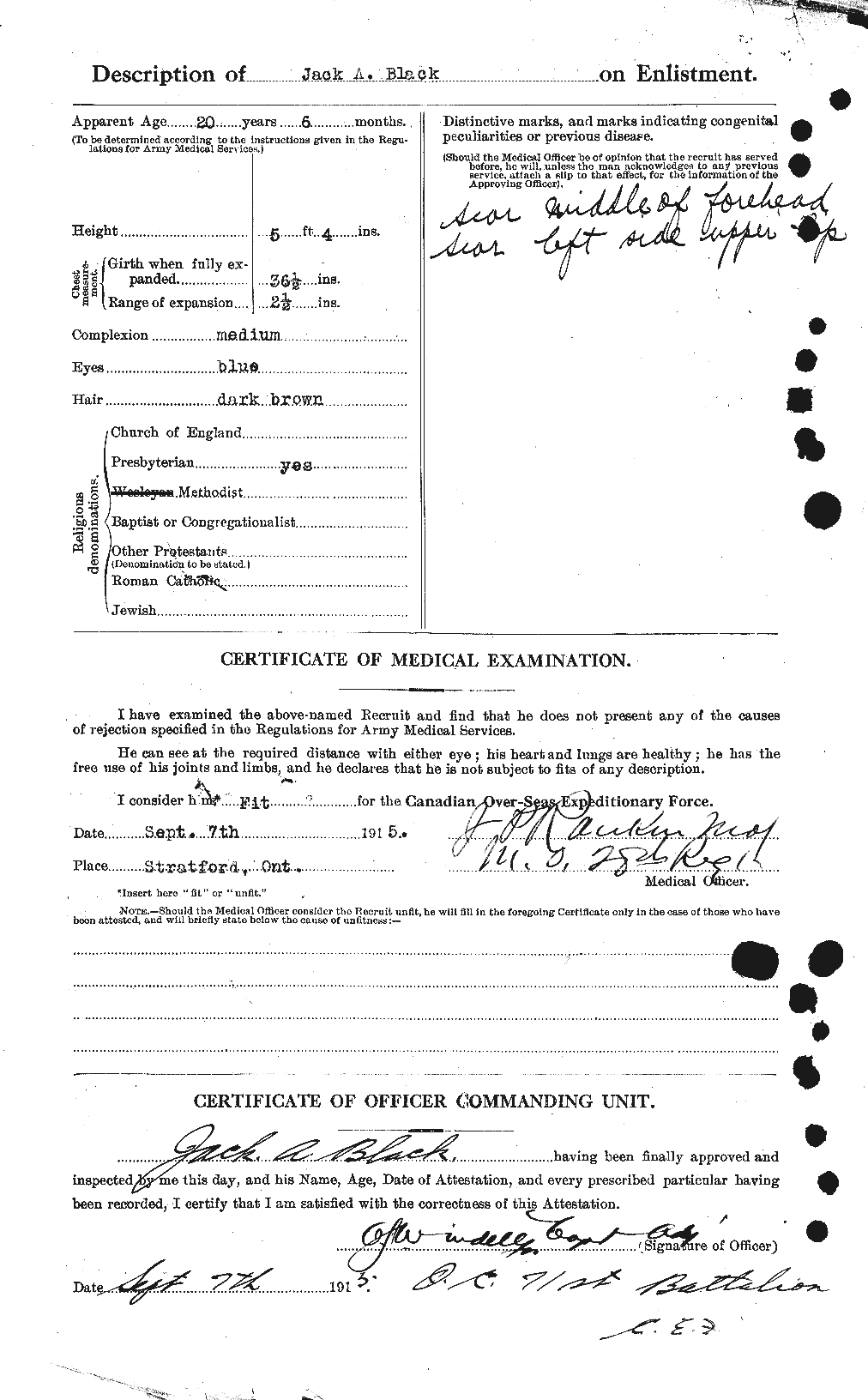 Dossiers du Personnel de la Première Guerre mondiale - CEC 246818b