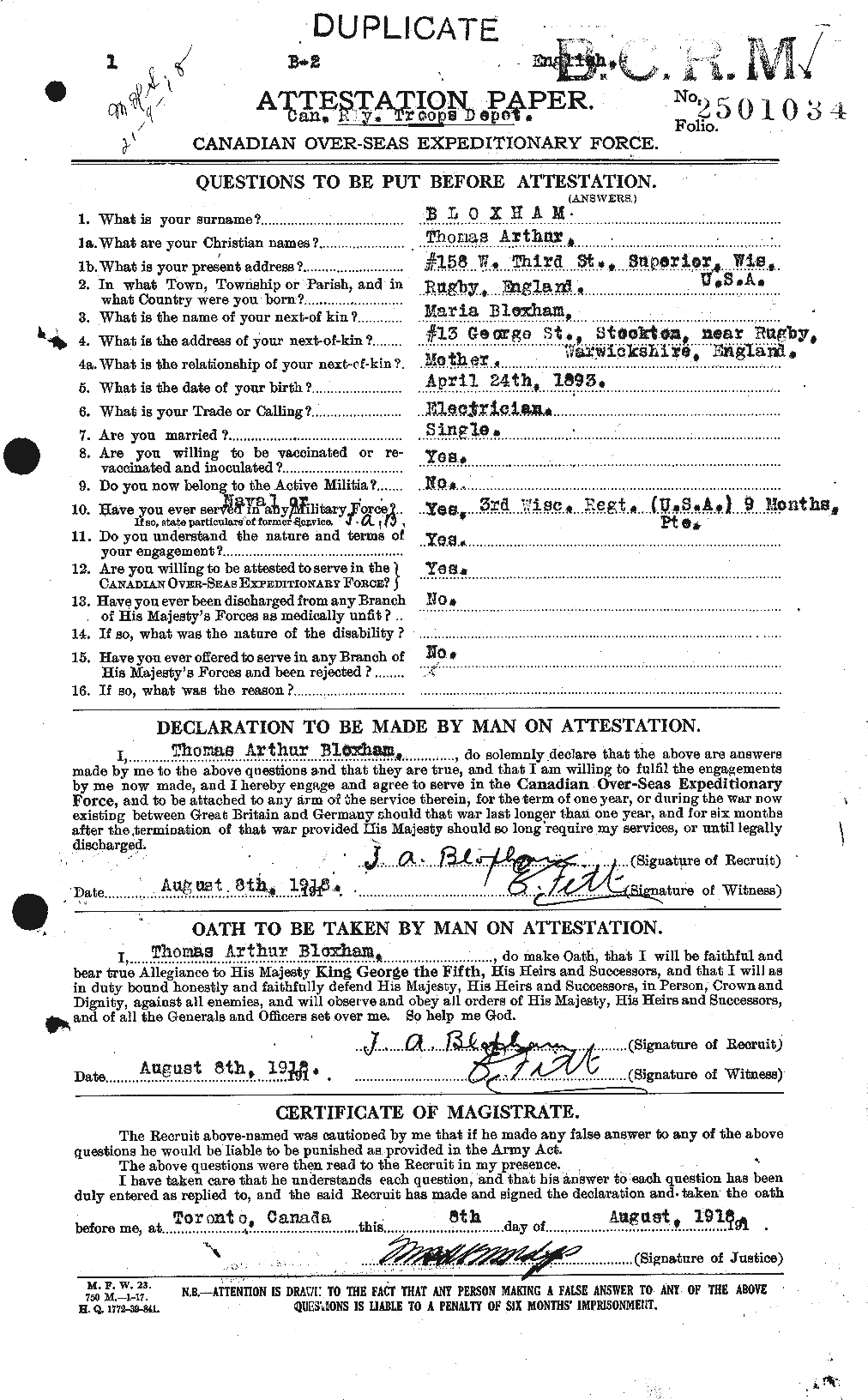 Personnel Records of the First World War - CEF 247110a