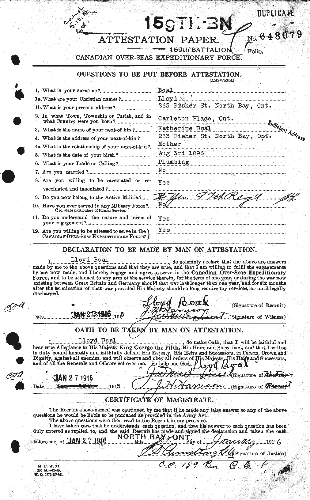 Dossiers du Personnel de la Première Guerre mondiale - CEC 247303a