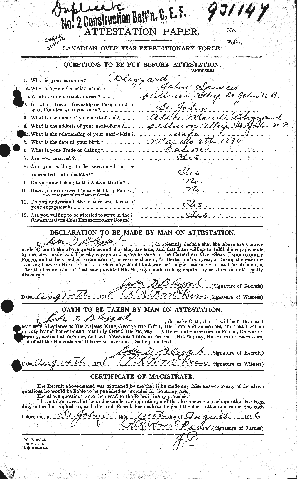 Dossiers du Personnel de la Première Guerre mondiale - CEC 248401a