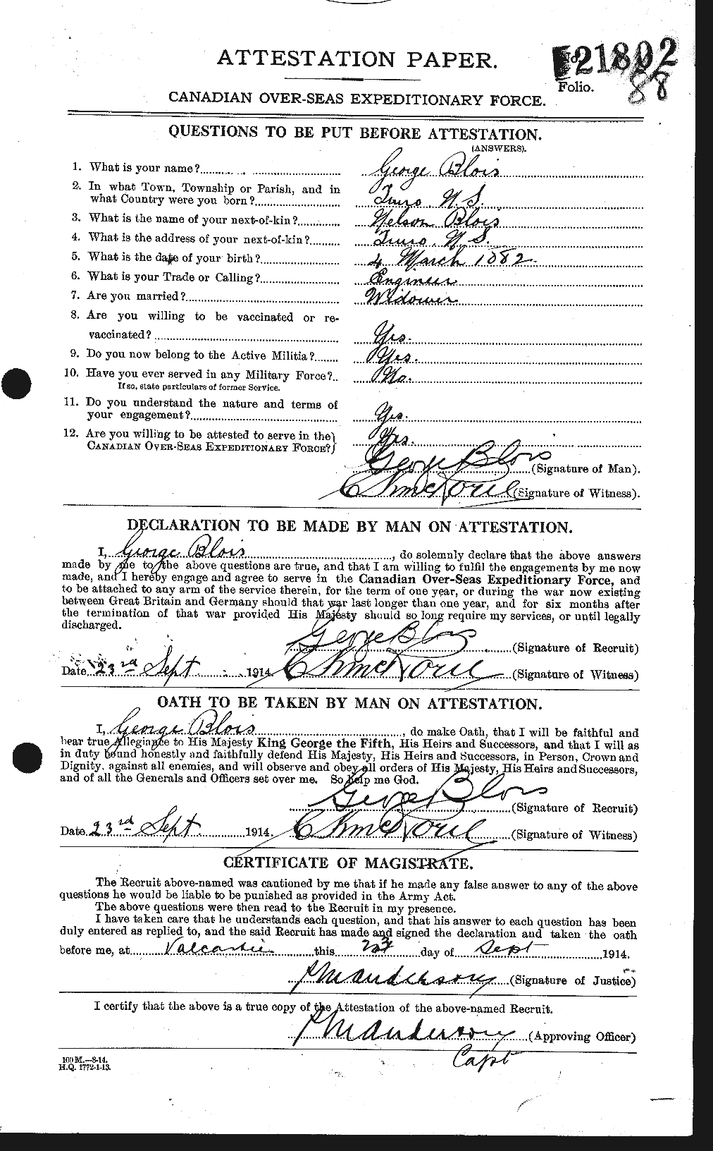Dossiers du Personnel de la Première Guerre mondiale - CEC 248449a