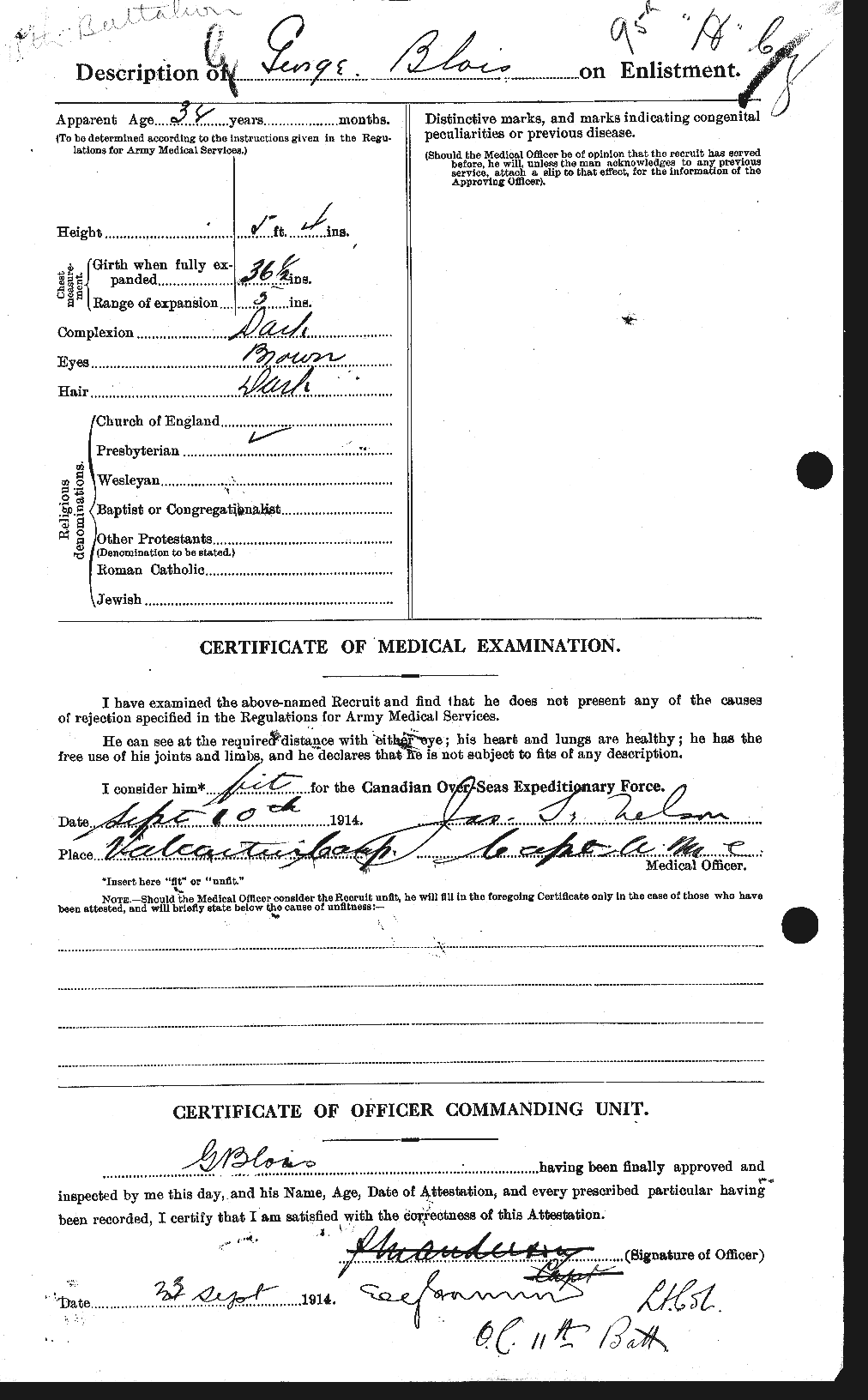 Dossiers du Personnel de la Première Guerre mondiale - CEC 248449b