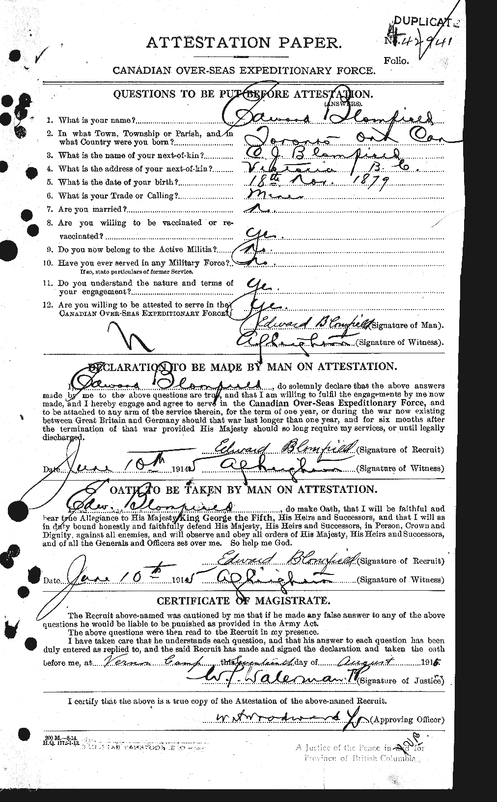 Dossiers du Personnel de la Première Guerre mondiale - CEC 248469a