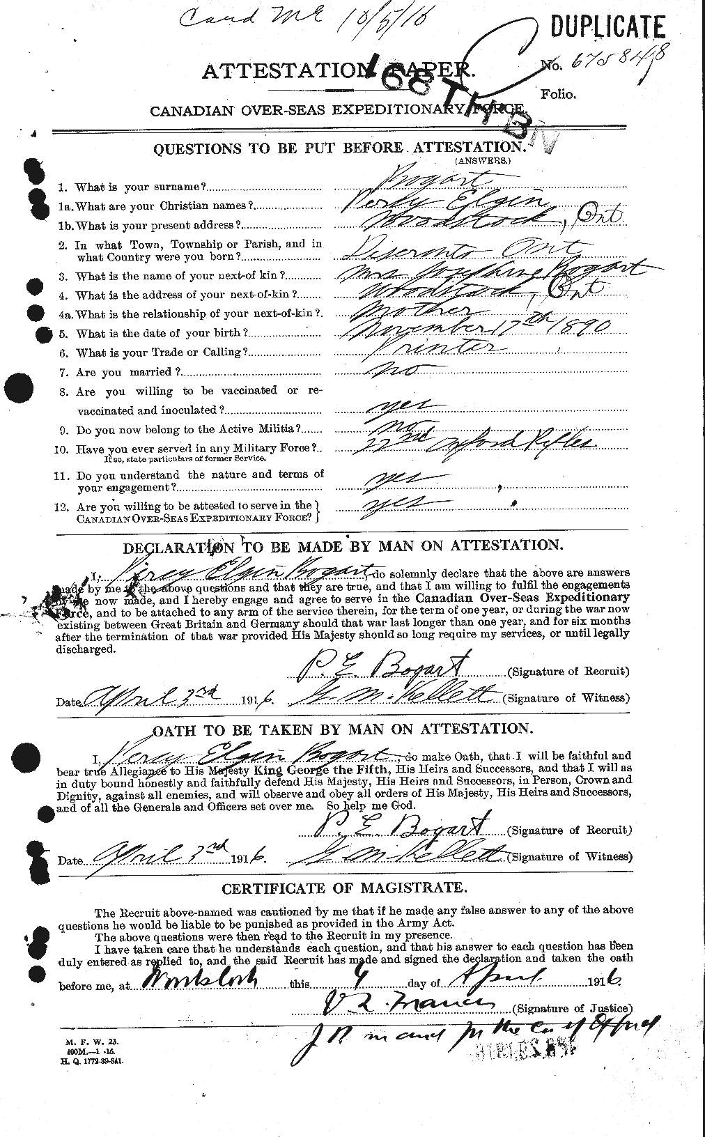 Personnel Records of the First World War - CEF 249210a