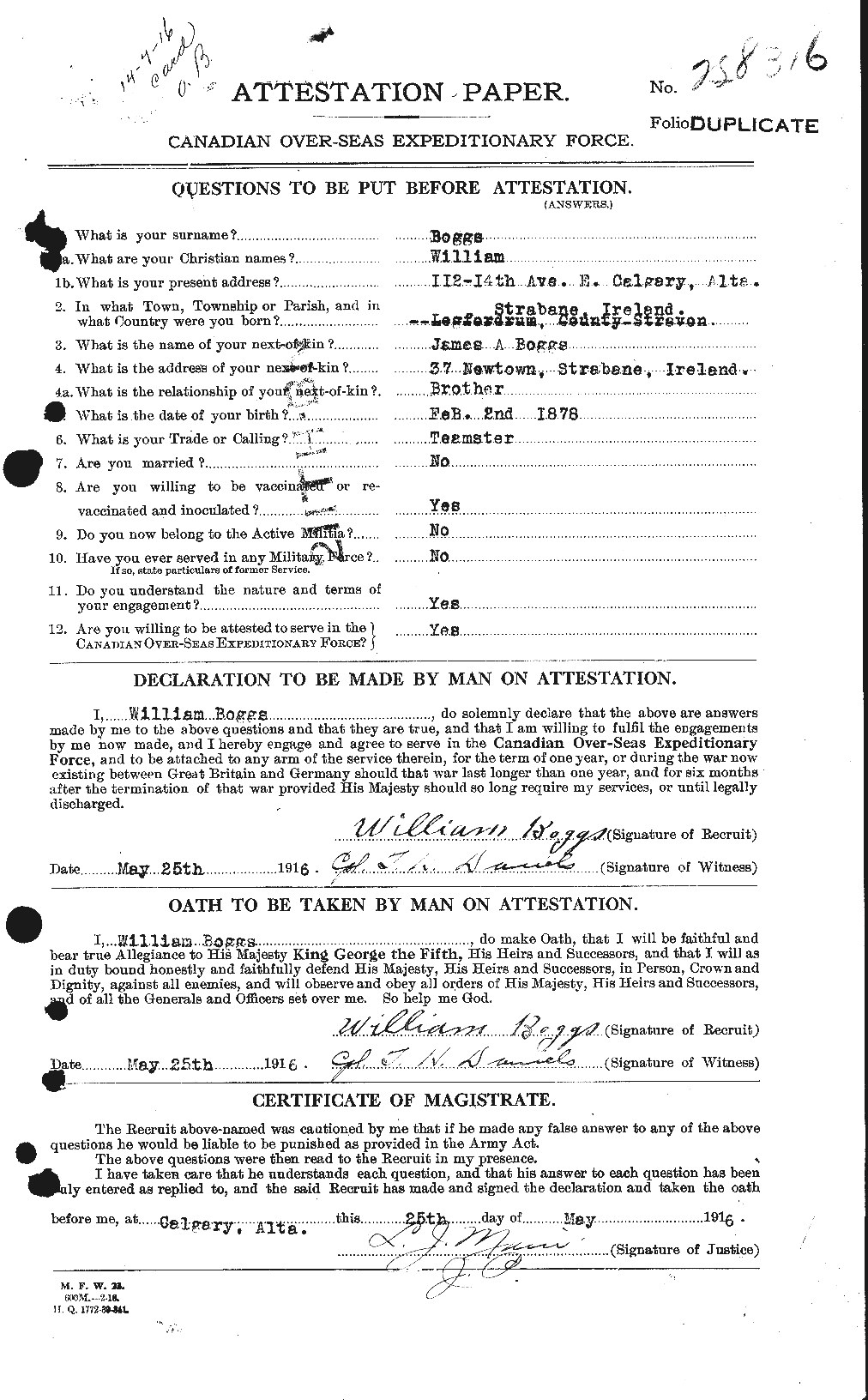 Personnel Records of the First World War - CEF 249254a