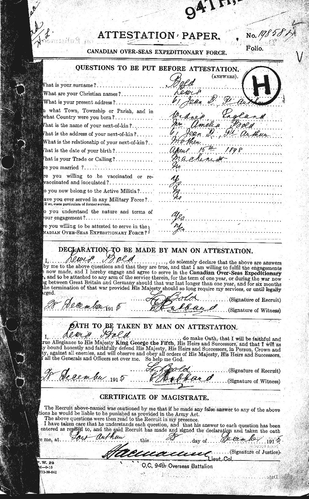 Personnel Records of the First World War - CEF 249554a