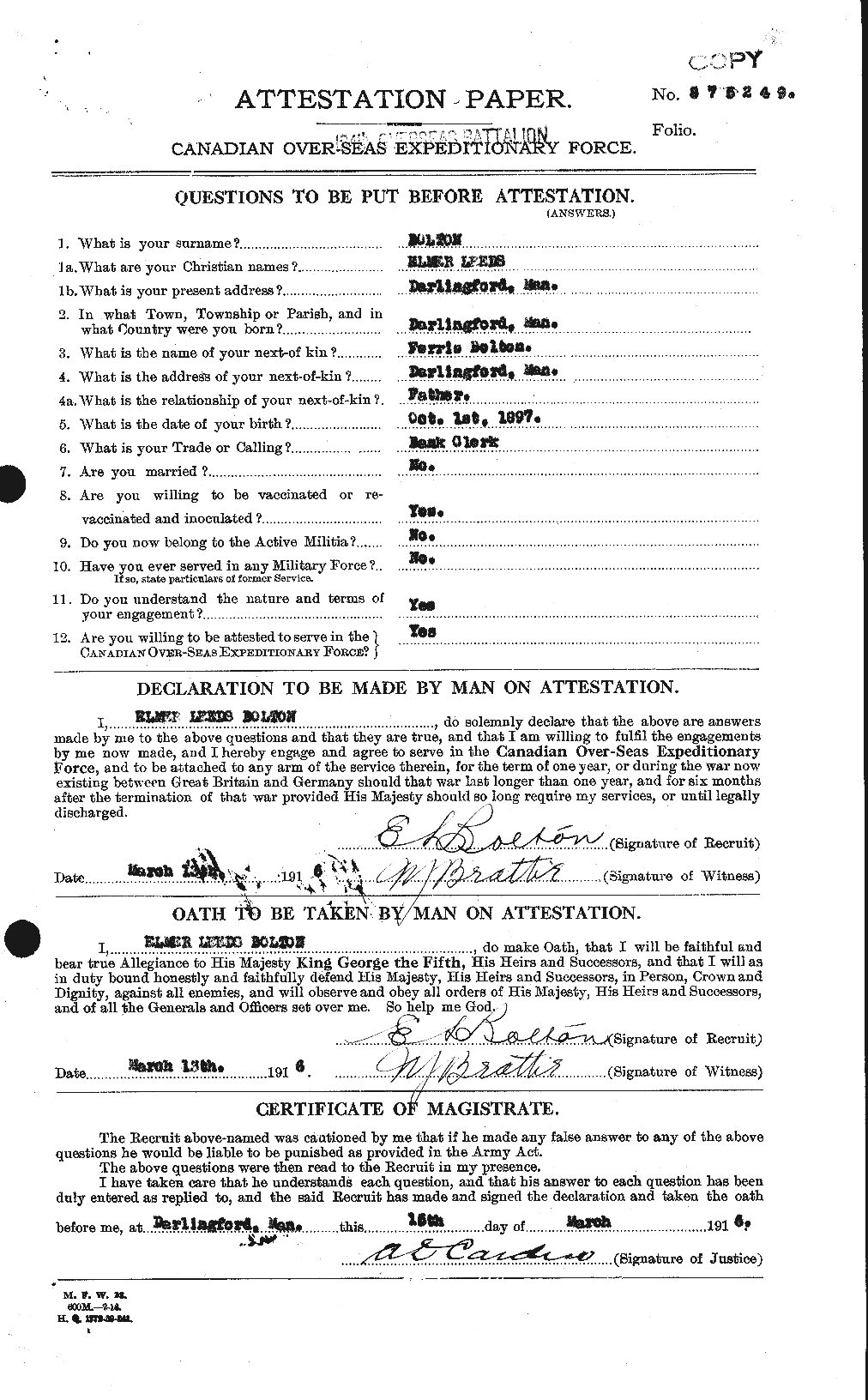 Personnel Records of the First World War - CEF 249999a