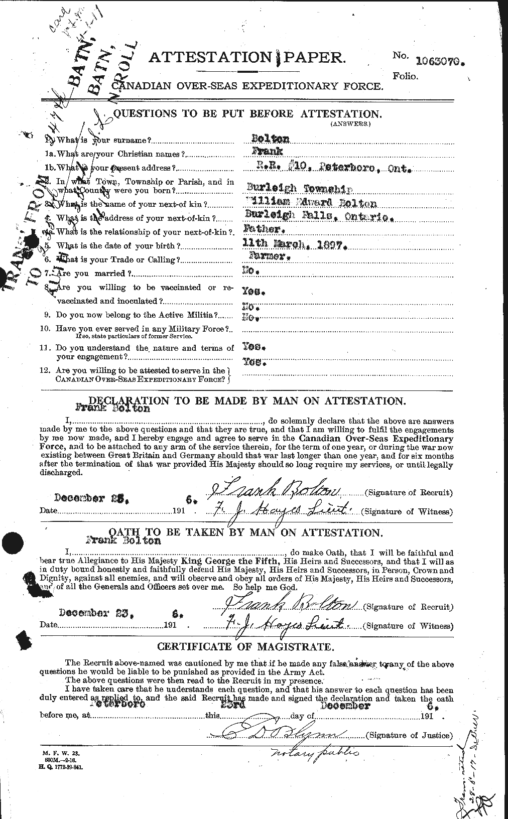 Personnel Records of the First World War - CEF 250005a