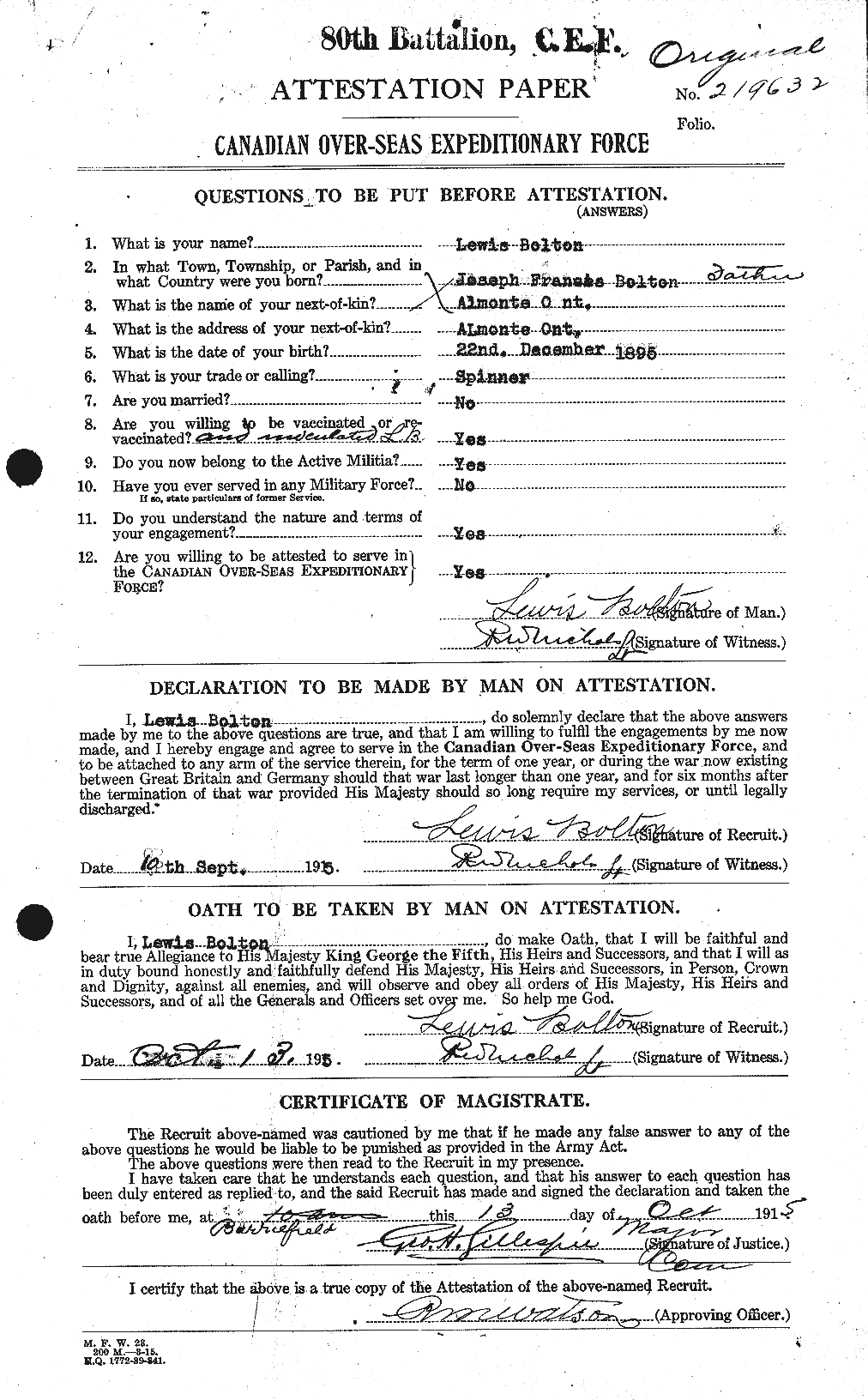 Personnel Records of the First World War - CEF 250092a