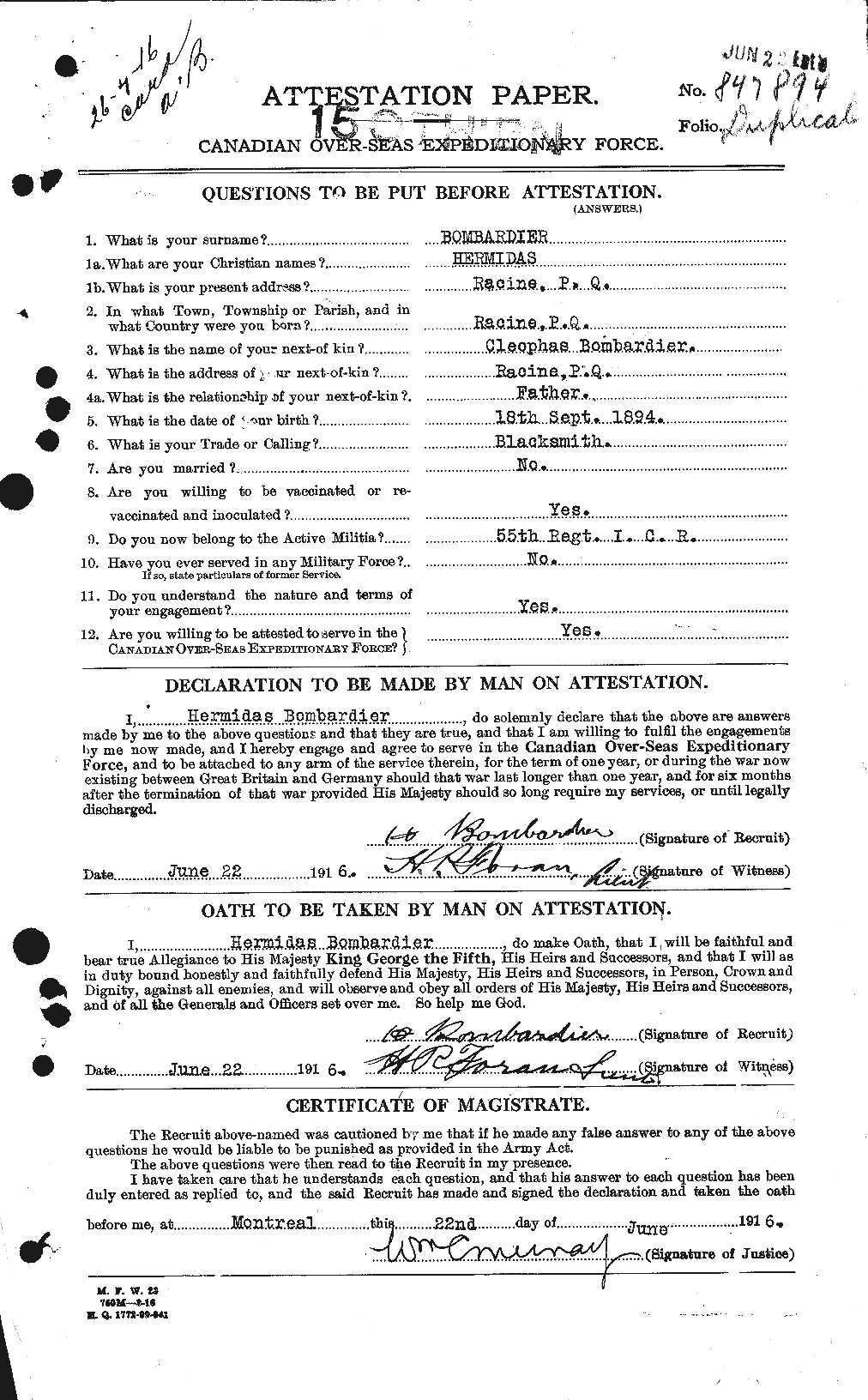 Personnel Records of the First World War - CEF 250180a