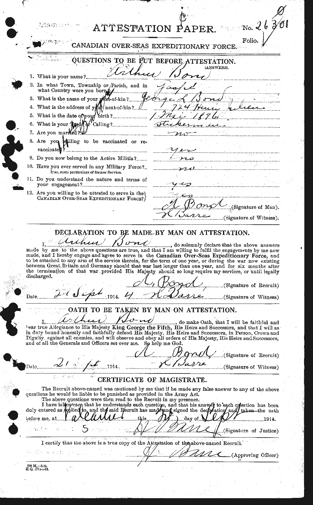 Personnel Records of the First World War - CEF 250253a
