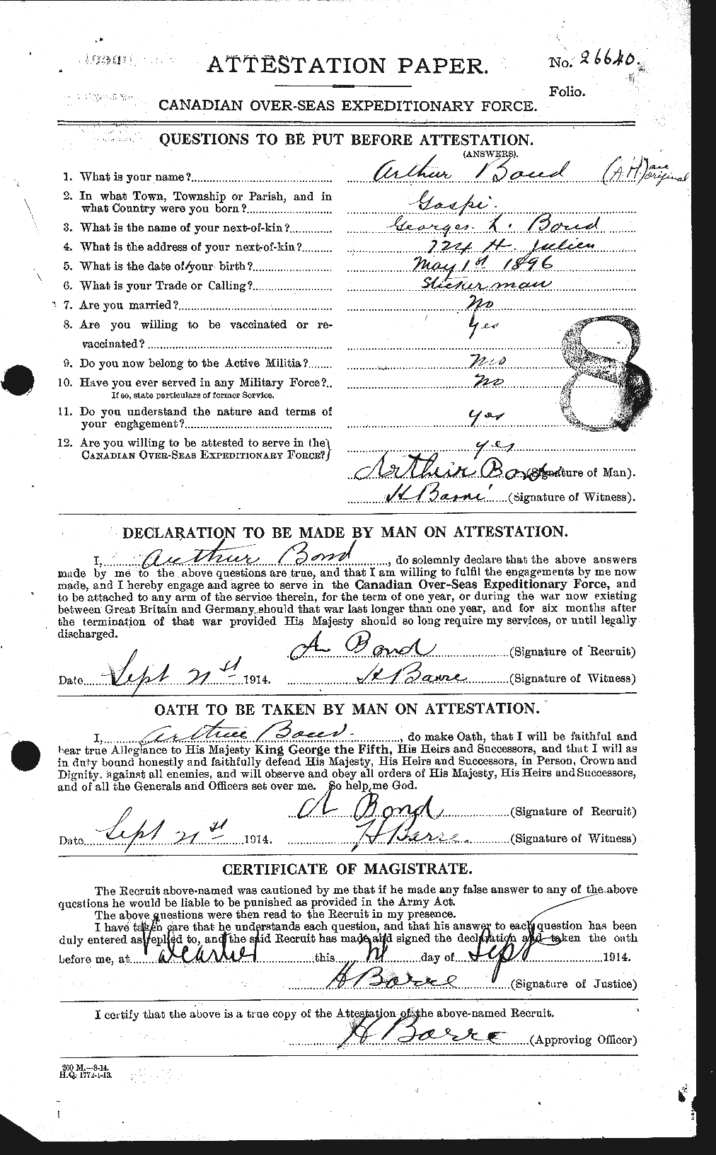 Personnel Records of the First World War - CEF 250254a