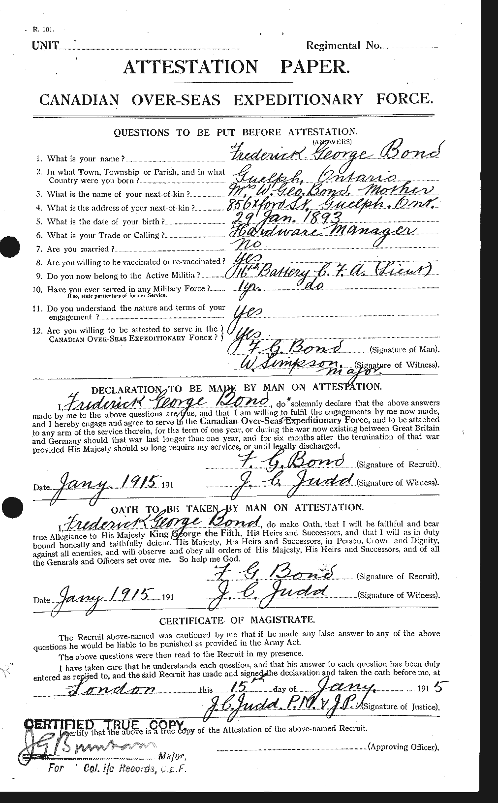 Personnel Records of the First World War - CEF 250308a