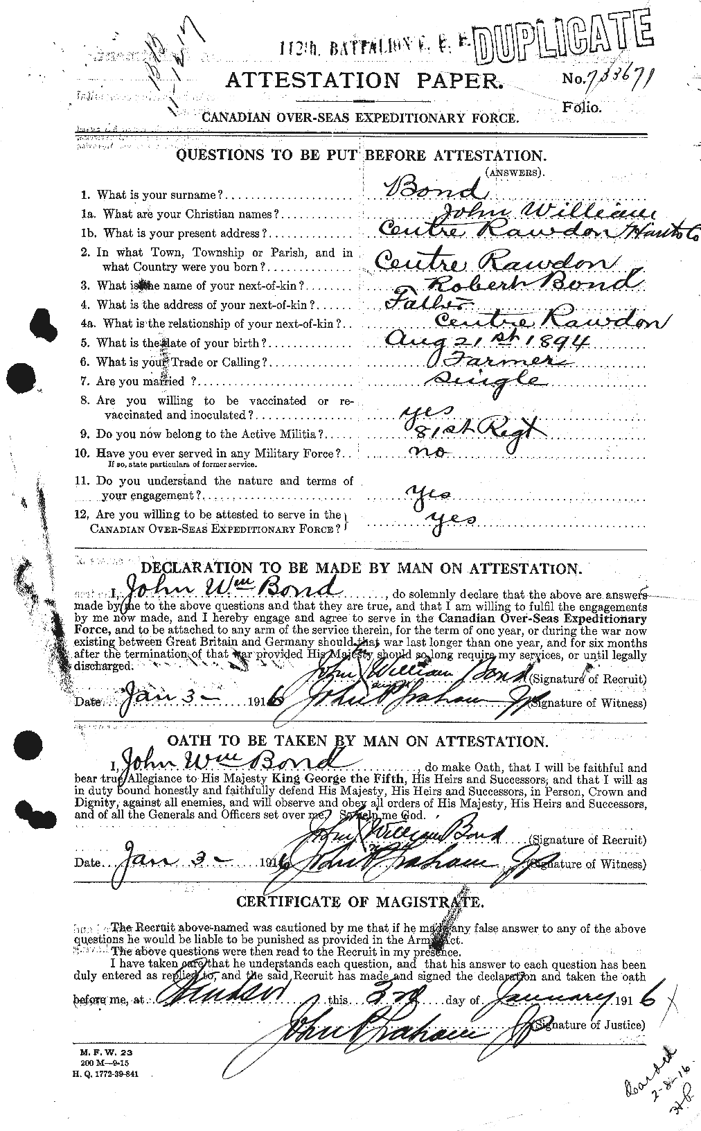 Personnel Records of the First World War - CEF 250373a