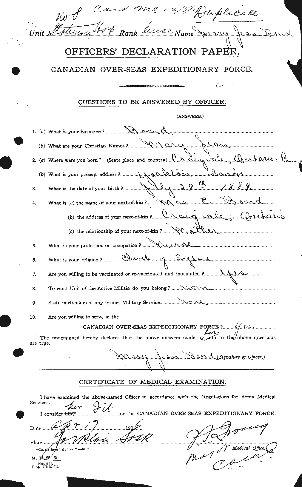 Personnel Records of the First World War - CEF 250398a
