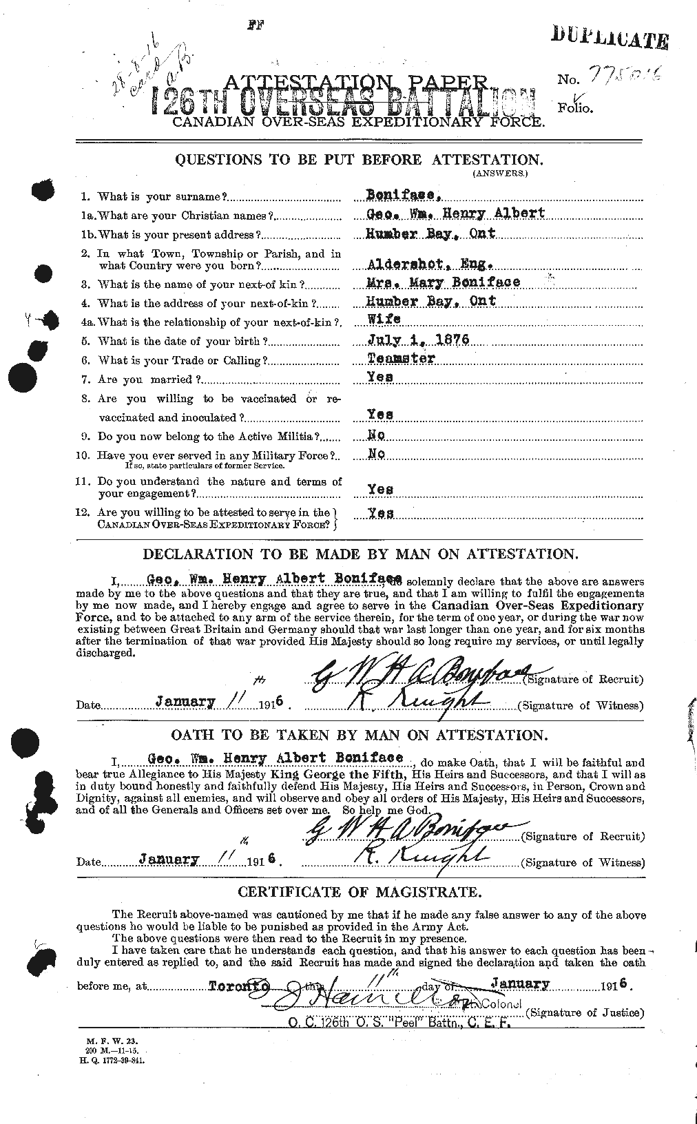 Dossiers du Personnel de la Première Guerre mondiale - CEC 250649a