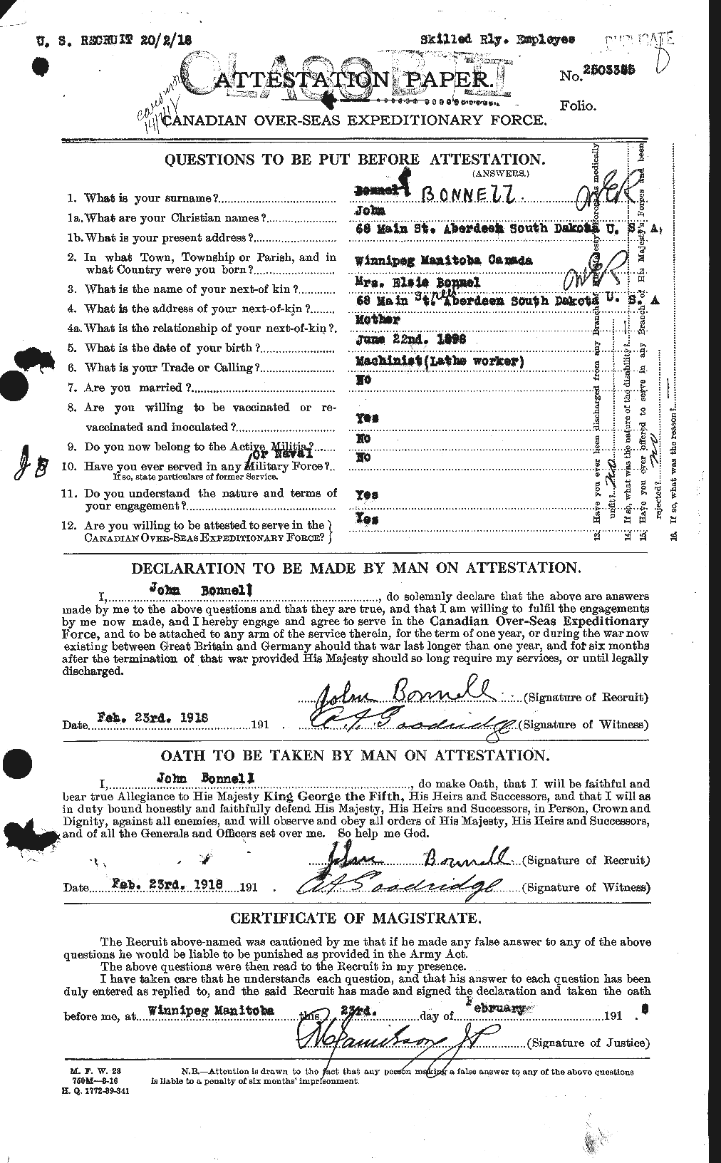 Personnel Records of the First World War - CEF 250745a