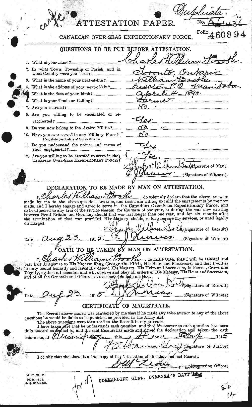 Personnel Records of the First World War - CEF 250805a