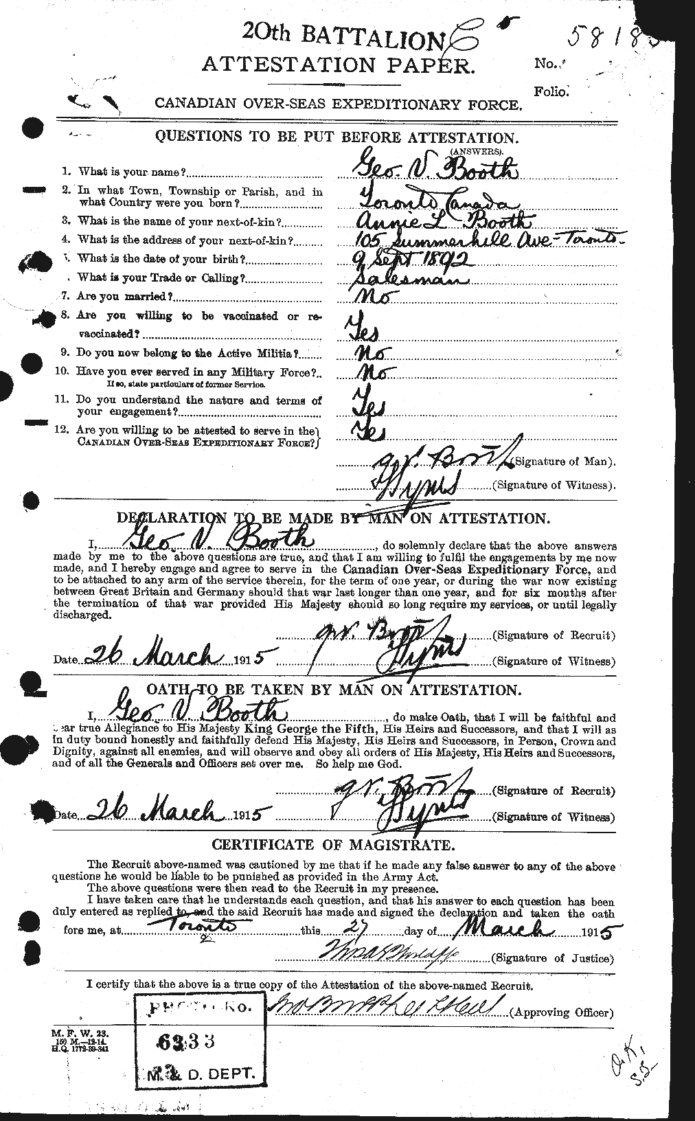 Personnel Records of the First World War - CEF 250866a