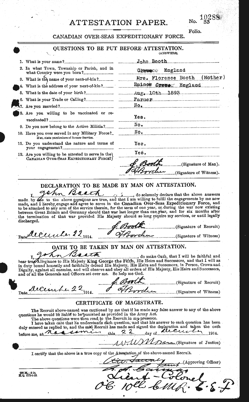 Personnel Records of the First World War - CEF 250920a