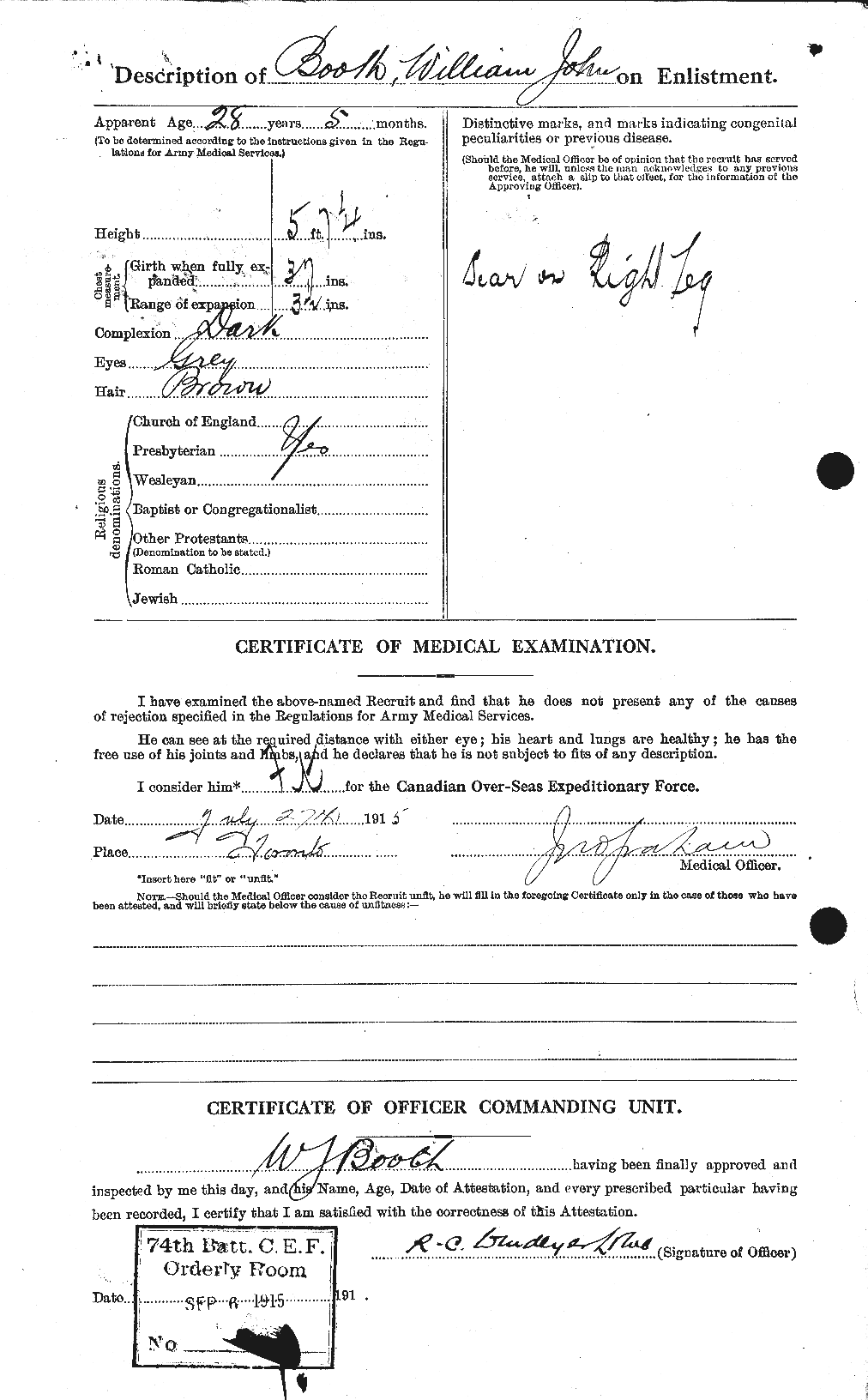 Dossiers du Personnel de la Première Guerre mondiale - CEC 251032b