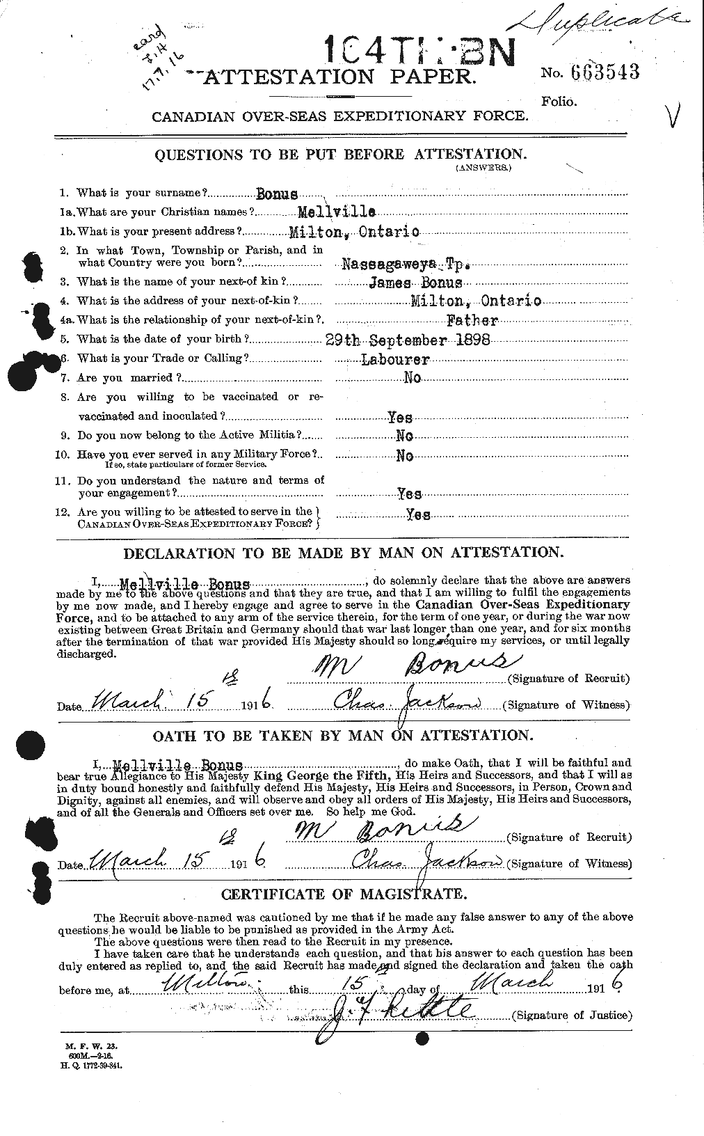 Personnel Records of the First World War - CEF 251198a