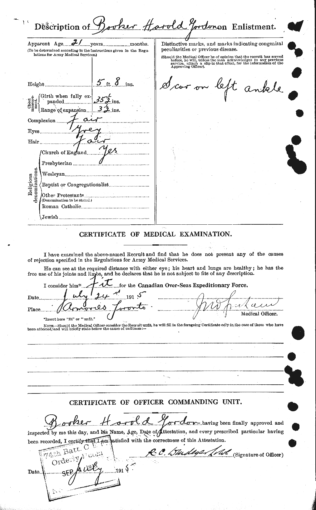 Dossiers du Personnel de la Première Guerre mondiale - CEC 251248b
