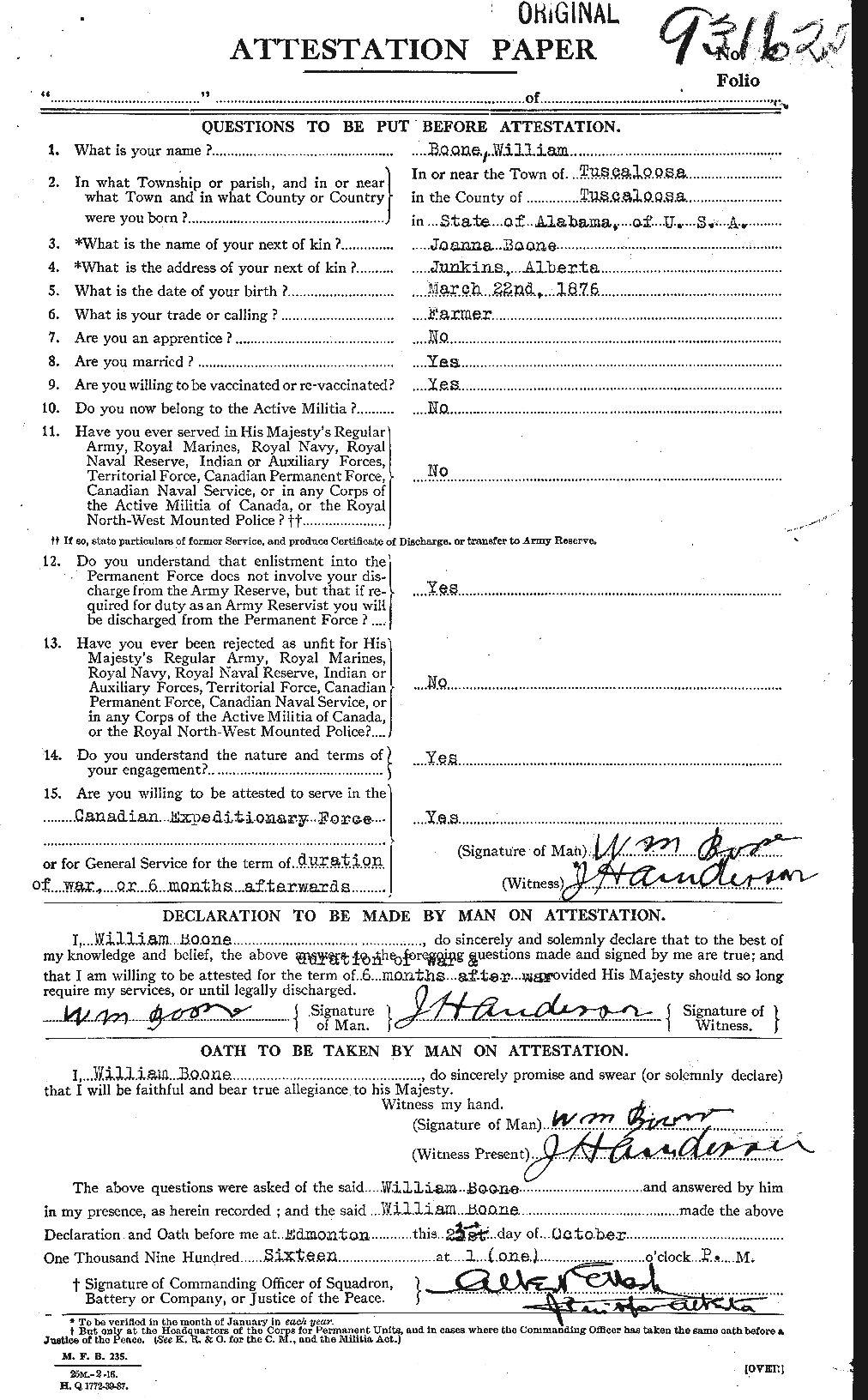 Dossiers du Personnel de la Première Guerre mondiale - CEC 251323a