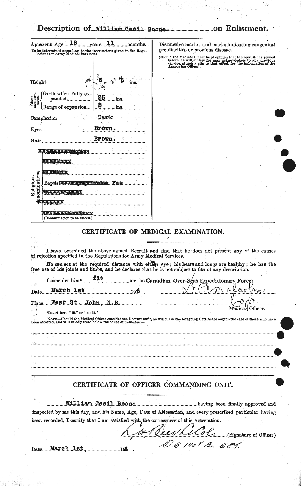 Dossiers du Personnel de la Première Guerre mondiale - CEC 251357b