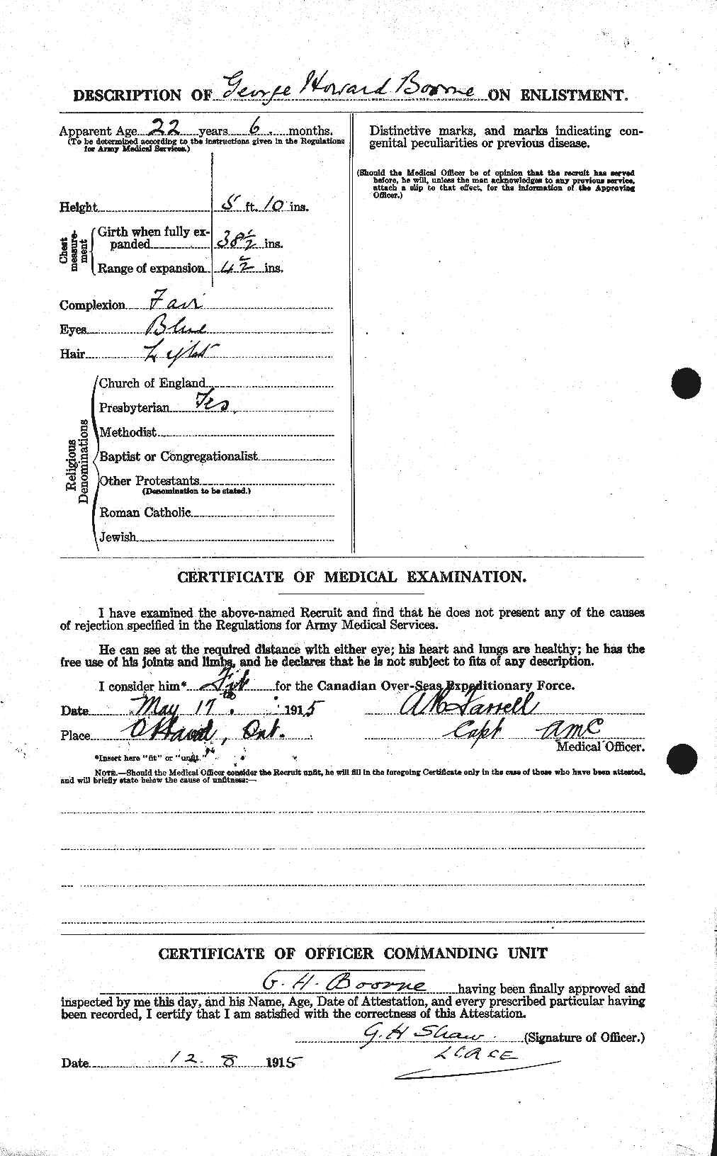 Dossiers du Personnel de la Première Guerre mondiale - CEC 251380b