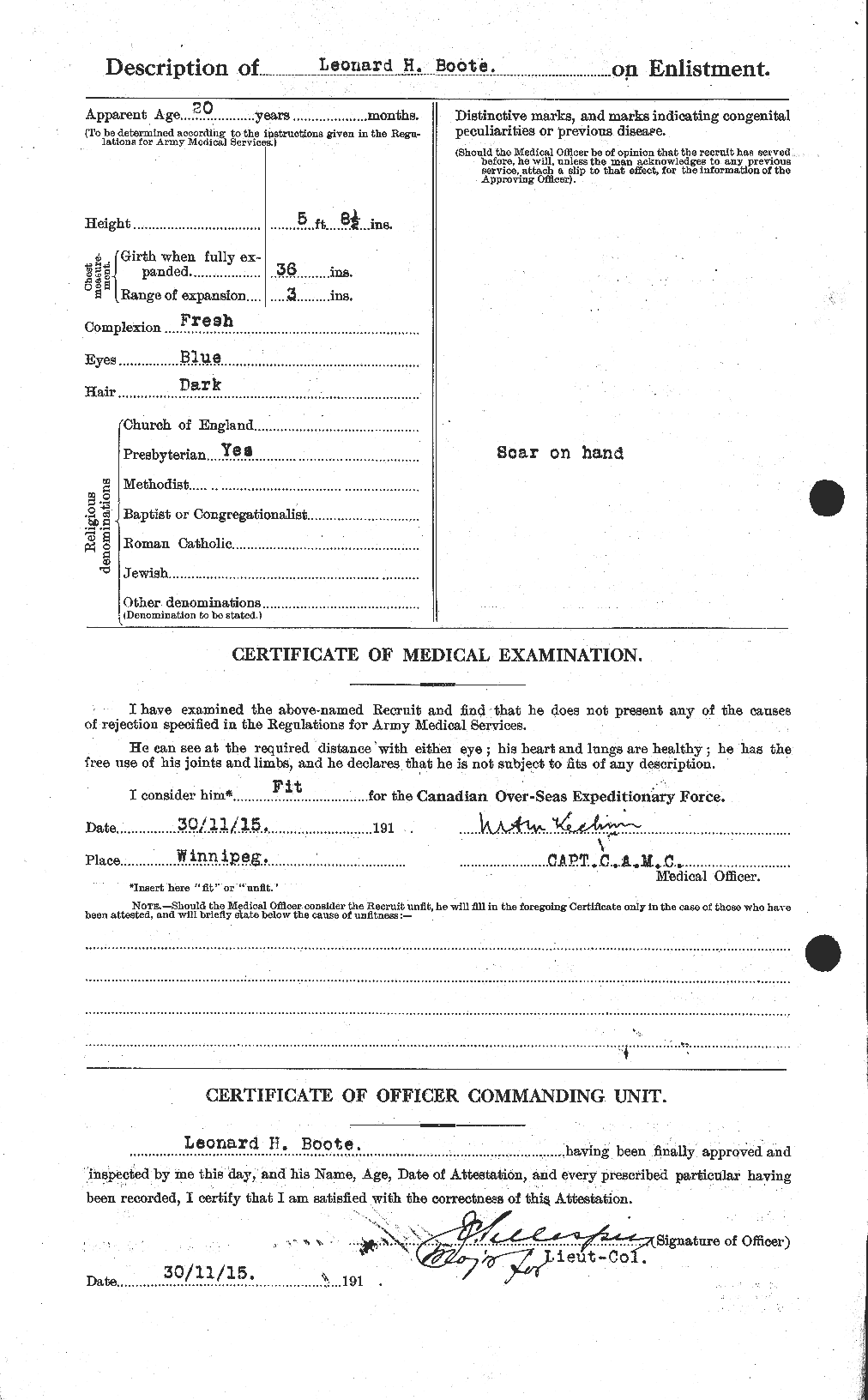 Dossiers du Personnel de la Première Guerre mondiale - CEC 251406b