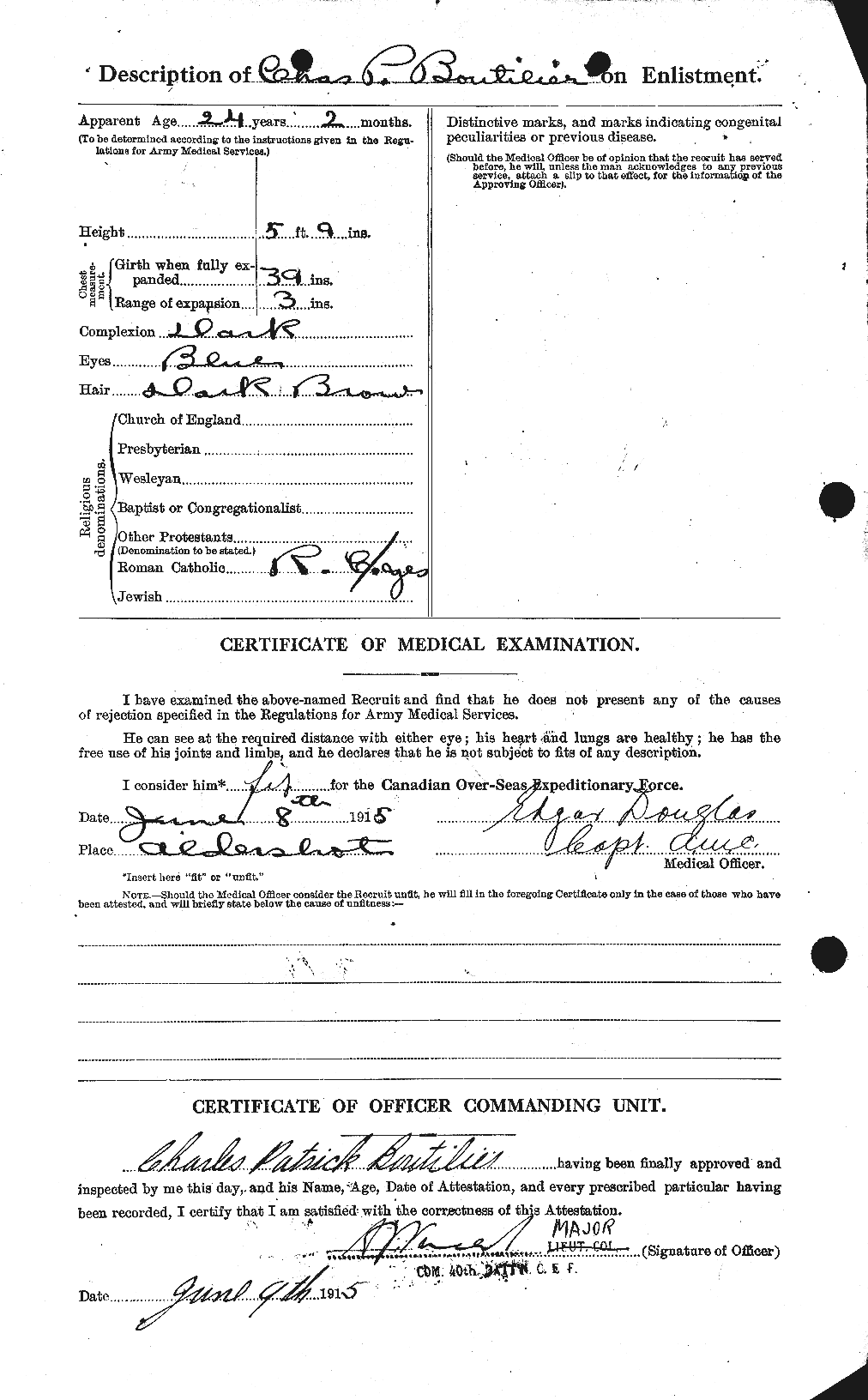Dossiers du Personnel de la Première Guerre mondiale - CEC 251728b