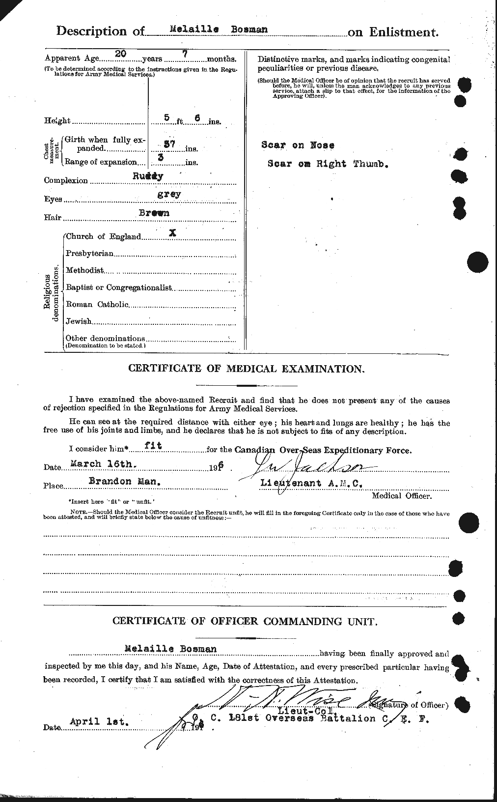 Dossiers du Personnel de la Première Guerre mondiale - CEC 251796b