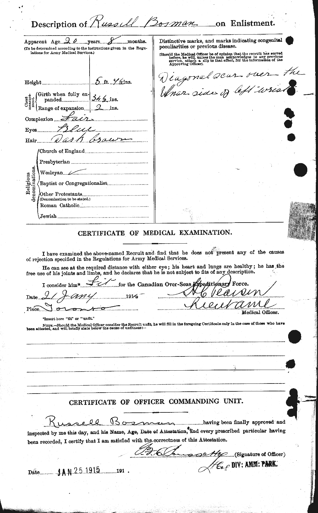 Dossiers du Personnel de la Première Guerre mondiale - CEC 251797b