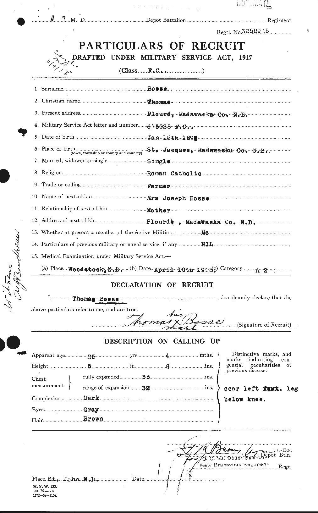 Dossiers du Personnel de la Première Guerre mondiale - CEC 251840a