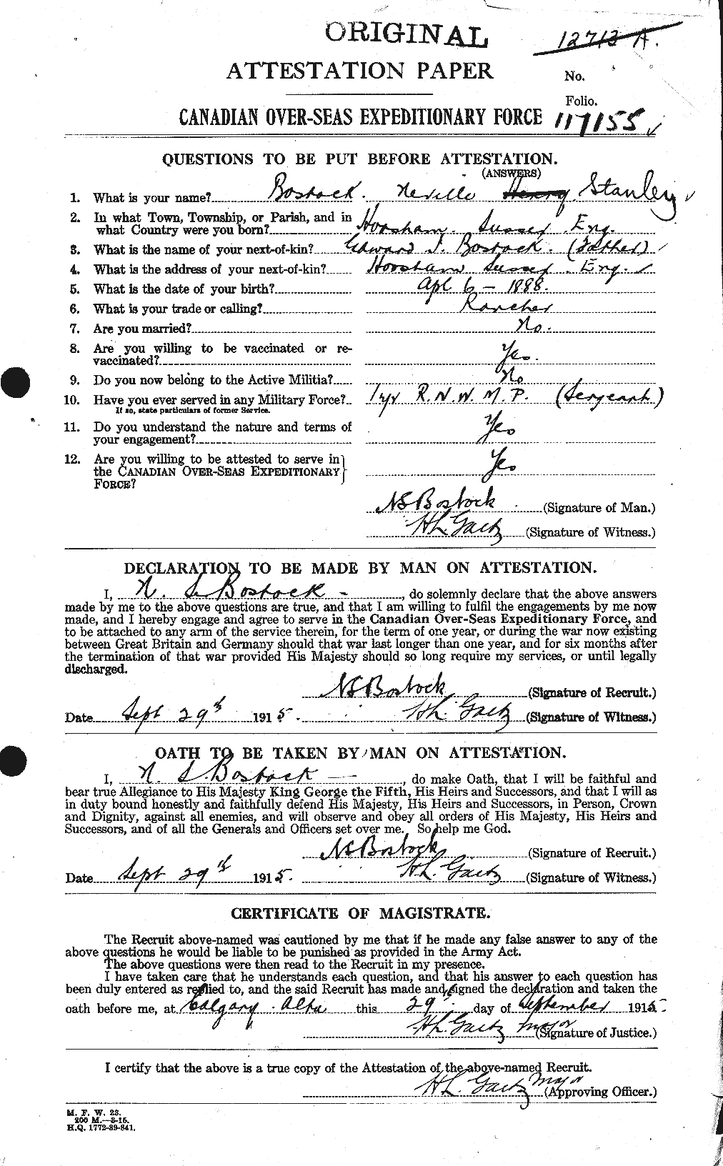 Dossiers du Personnel de la Première Guerre mondiale - CEC 251879a