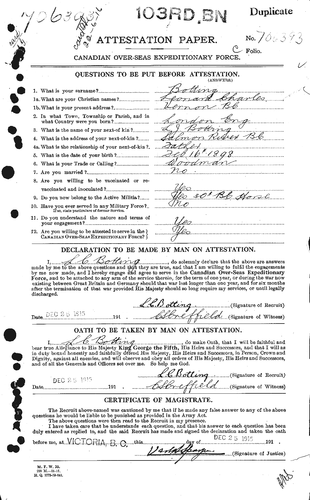 Personnel Records of the First World War - CEF 252098a