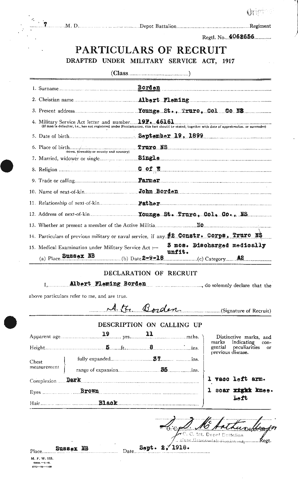 Dossiers du Personnel de la Première Guerre mondiale - CEC 252281a