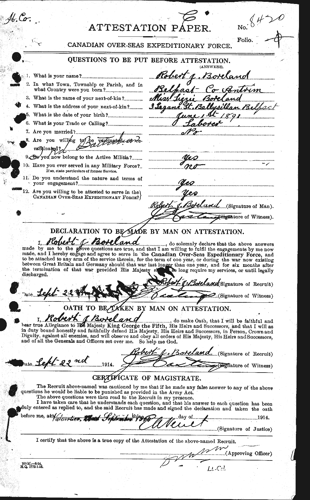 Personnel Records of the First World War - CEF 252360a