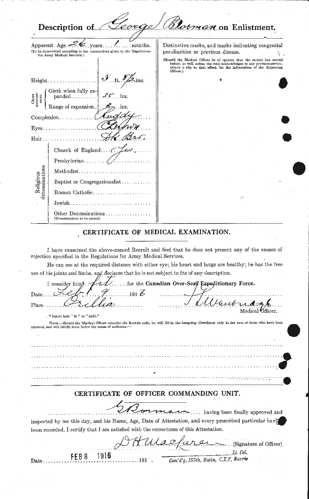 Dossiers du Personnel de la Première Guerre mondiale - CEC 252476b