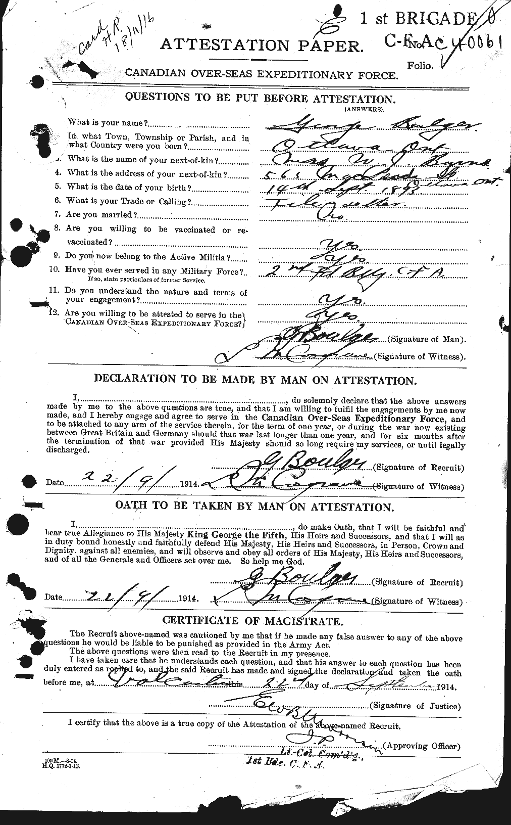 Dossiers du Personnel de la Première Guerre mondiale - CEC 252980a