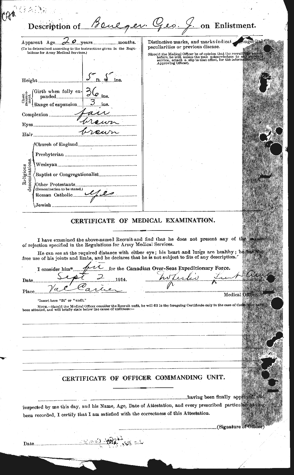 Dossiers du Personnel de la Première Guerre mondiale - CEC 252980b