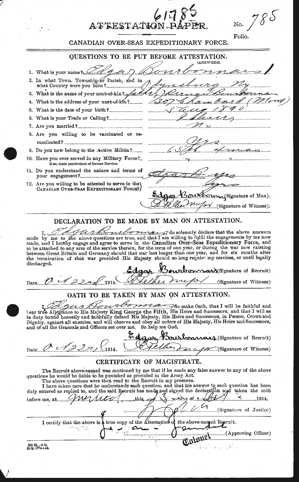 Dossiers du Personnel de la Première Guerre mondiale - CEC 253258a