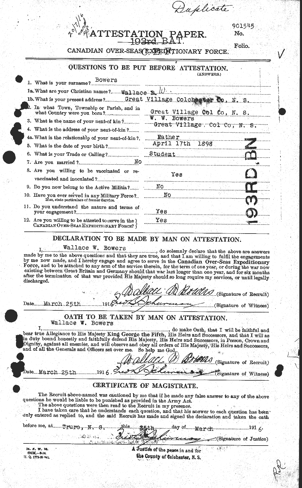 Dossiers du Personnel de la Première Guerre mondiale - CEC 253582a