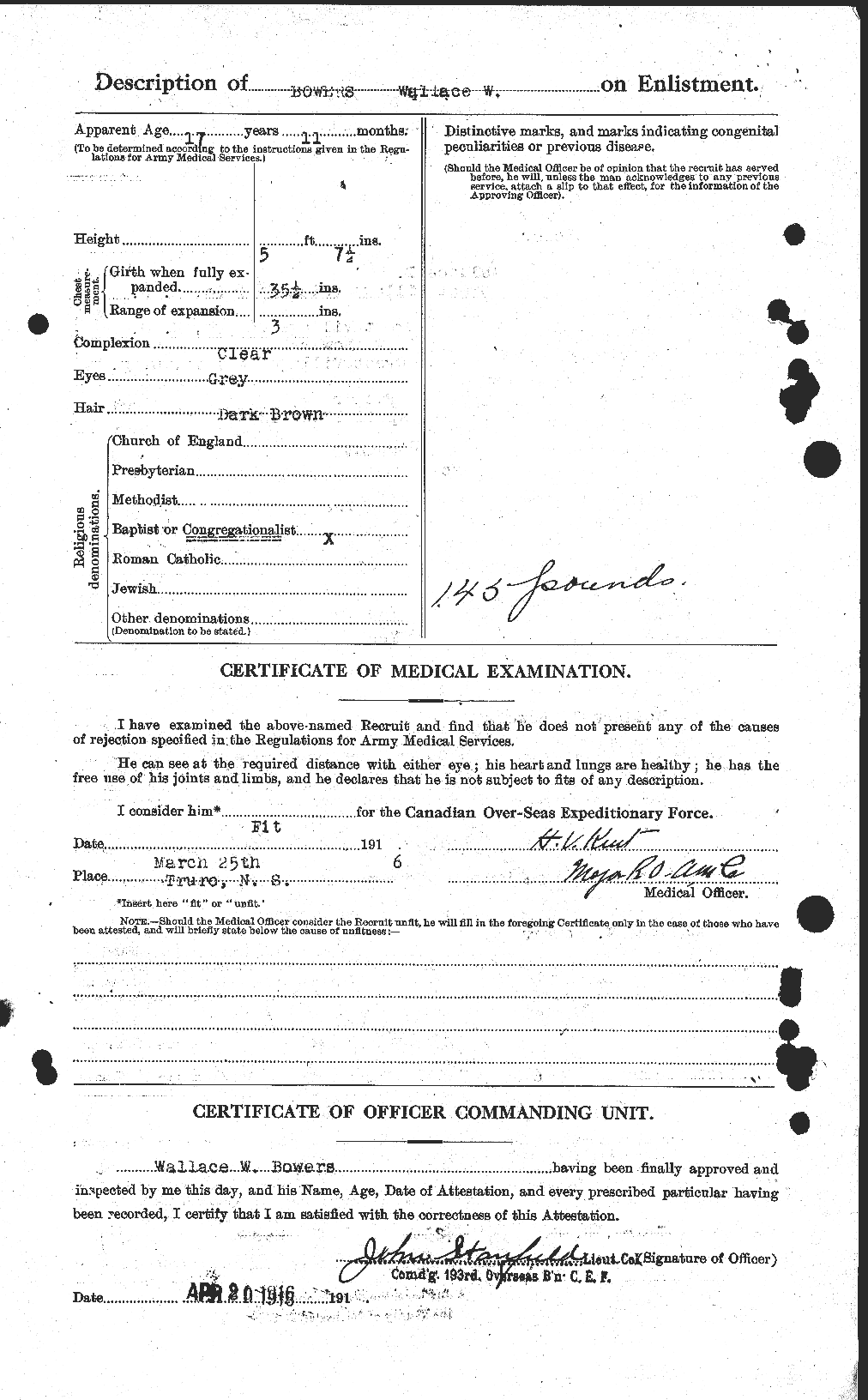 Dossiers du Personnel de la Première Guerre mondiale - CEC 253582b