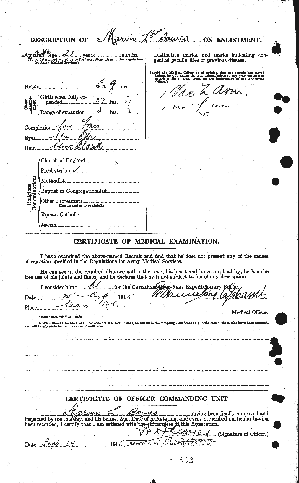 Dossiers du Personnel de la Première Guerre mondiale - CEC 253651b